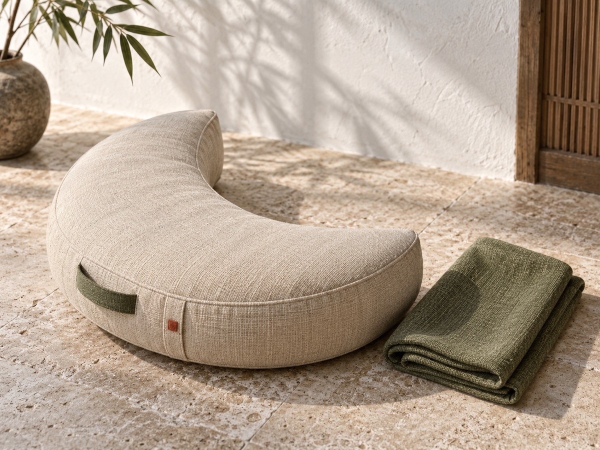 Design concept: contoured cushion · carry handle · cover study in the Crescent Seat collection
