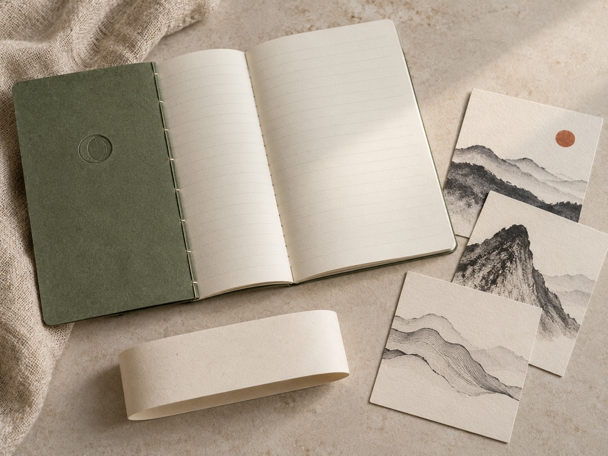 Design concept: practice journal · reflection cards · paper band in the Practice Notes collection