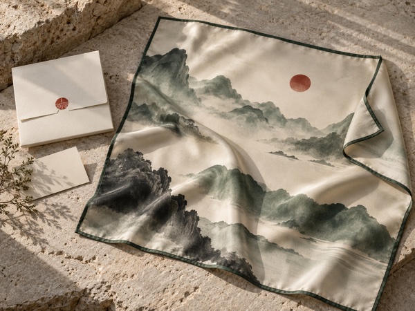 Ink landscape scarf and presentation concept